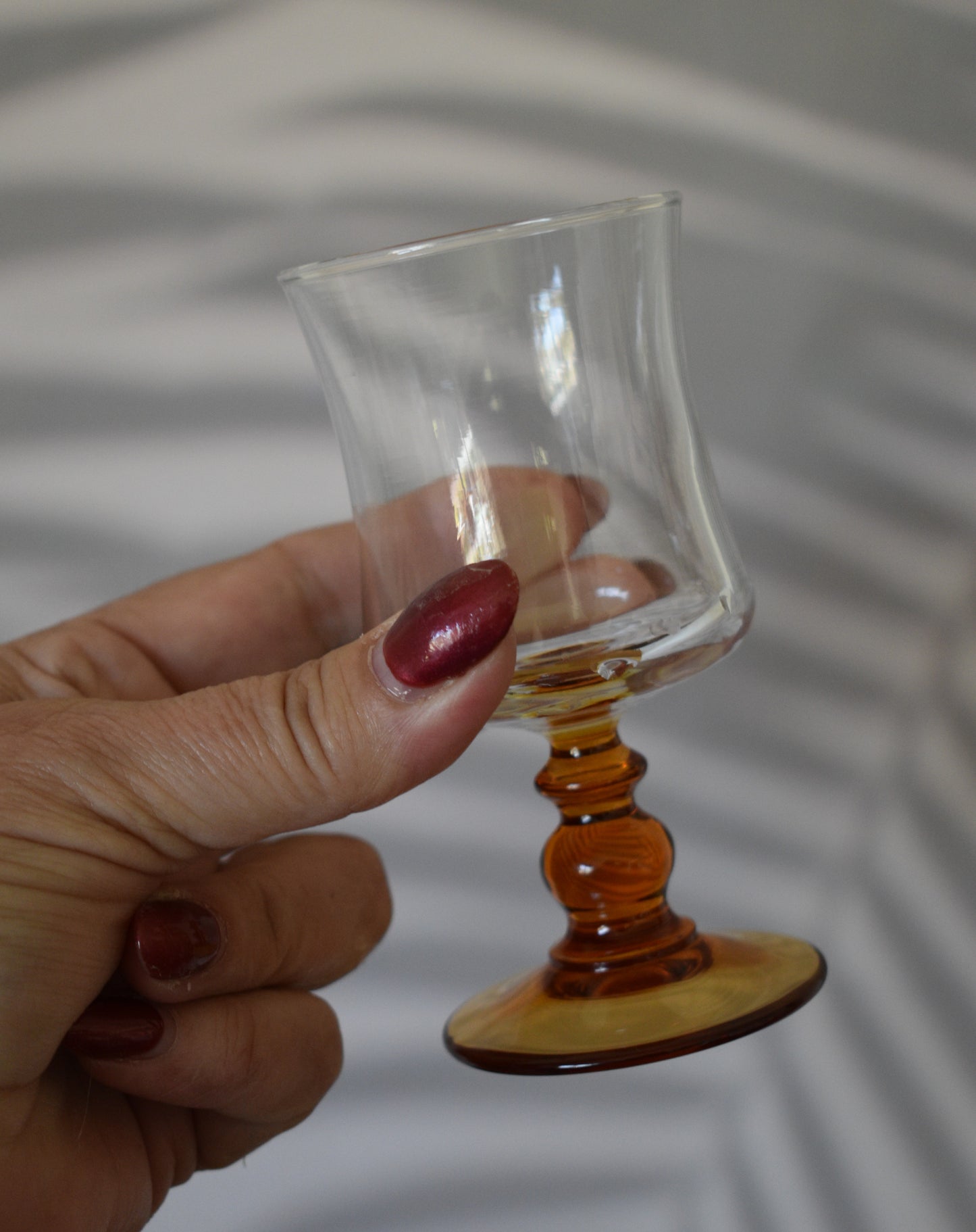 Amber stem Liqueur/Dessert Wine glasses. Made in France . Set of 6