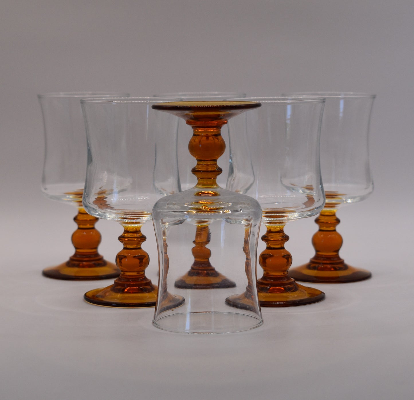 Amber stem Liqueur/Dessert Wine glasses. Made in France . Set of 6