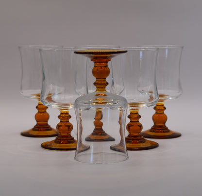 Amber stem Liqueur/Dessert Wine glasses. Made in France . Set of 6