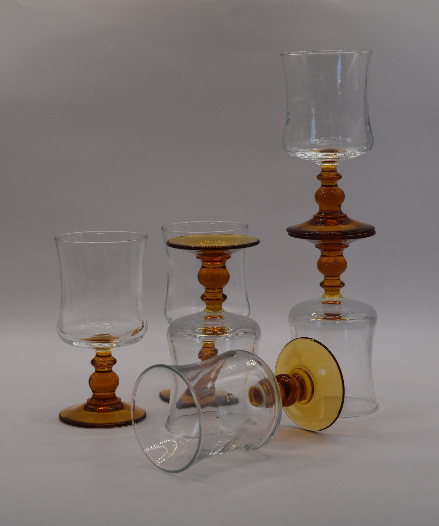 Amber stem Liqueur/Dessert Wine glasses. Made in France . Set of 6