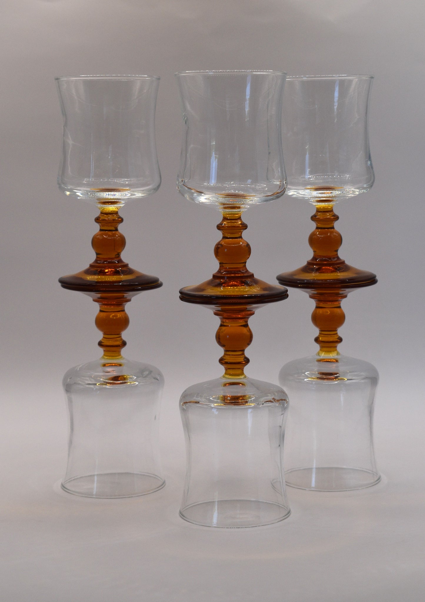 Amber stem Liqueur/Dessert Wine glasses. Made in France . Set of 6