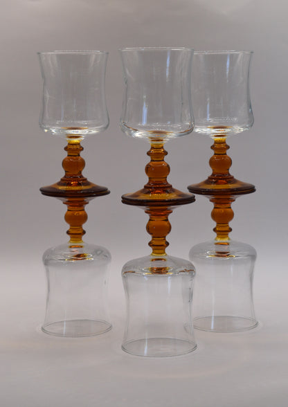 Amber stem Liqueur/Dessert Wine glasses. Made in France . Set of 6