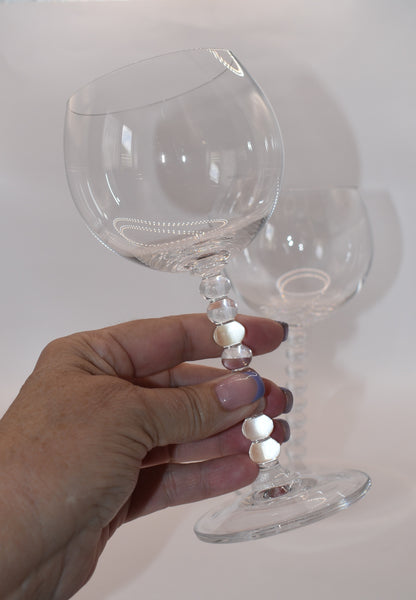 Vintage "Pearls" clear wine glass Ball Stem by Mikasa Japan