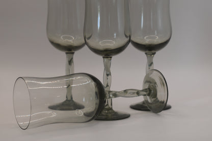 Smokey Grey Wine/Champagne Glasses with twisted stem. Set of 4