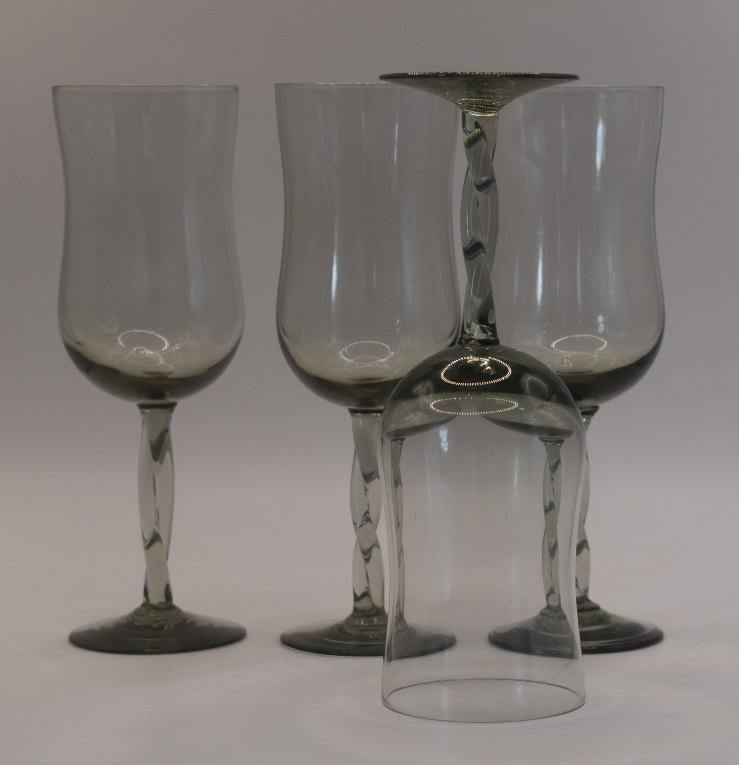 Smokey Grey Wine/Champagne Glasses with twisted stem. Set of 4