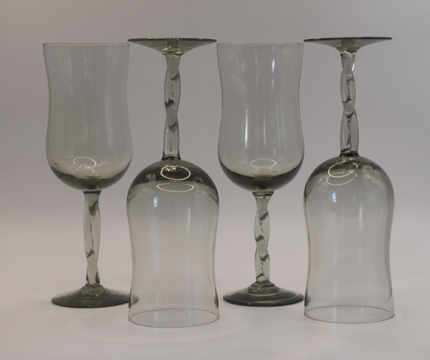 Smokey Grey Wine/Champagne Glasses with twisted stem. Set of 4