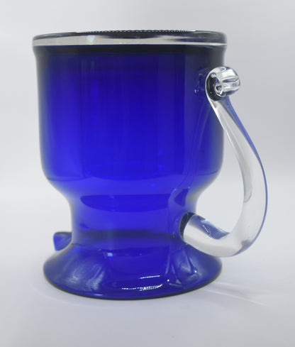 Handblown Art Glass Pitcher Vase Cobalt Blue with Clear applied handle