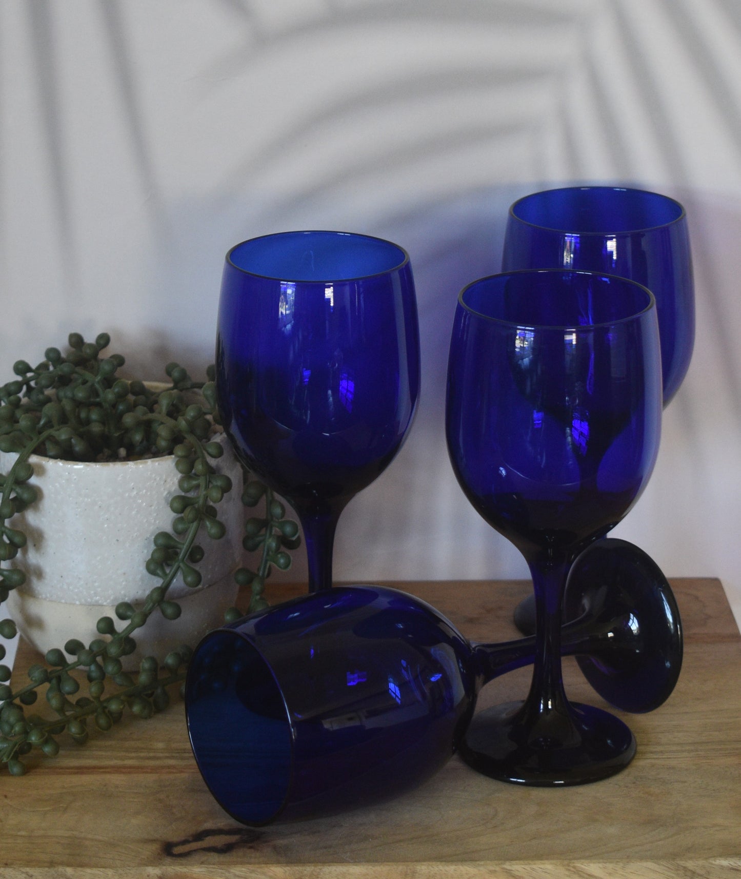 Vintage Cobalt Blue Wine Glasses/Water Goblets. Set of 4