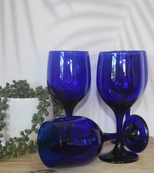 Vintage Cobalt Blue Wine Glasses/Water Goblets. Set of 4