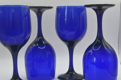 Vintage Cobalt Blue Wine Glasses/Water Goblets. Set of 4