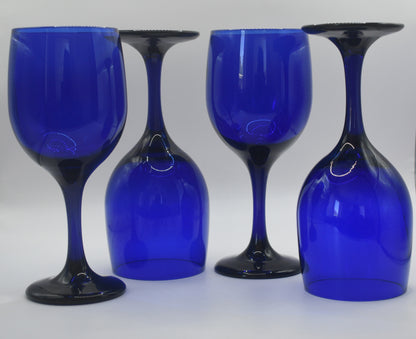 Vintage Cobalt Blue Wine Glasses/Water Goblets. Set of 4