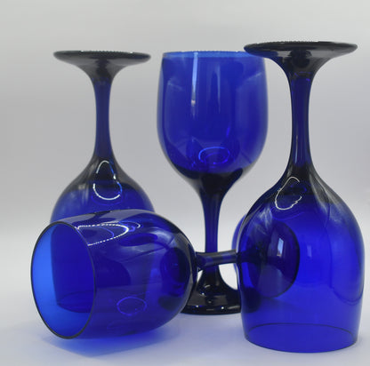 Vintage Cobalt Blue Wine Glasses/Water Goblets. Set of 4