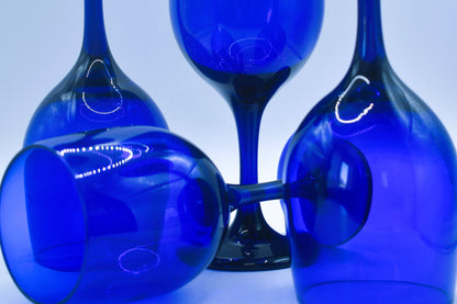 Vintage Cobalt Blue Wine Glasses/Water Goblets. Set of 4