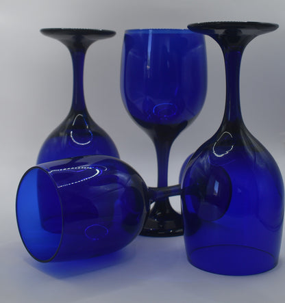 Vintage Cobalt Blue Wine Glasses/Water Goblets. Set of 4