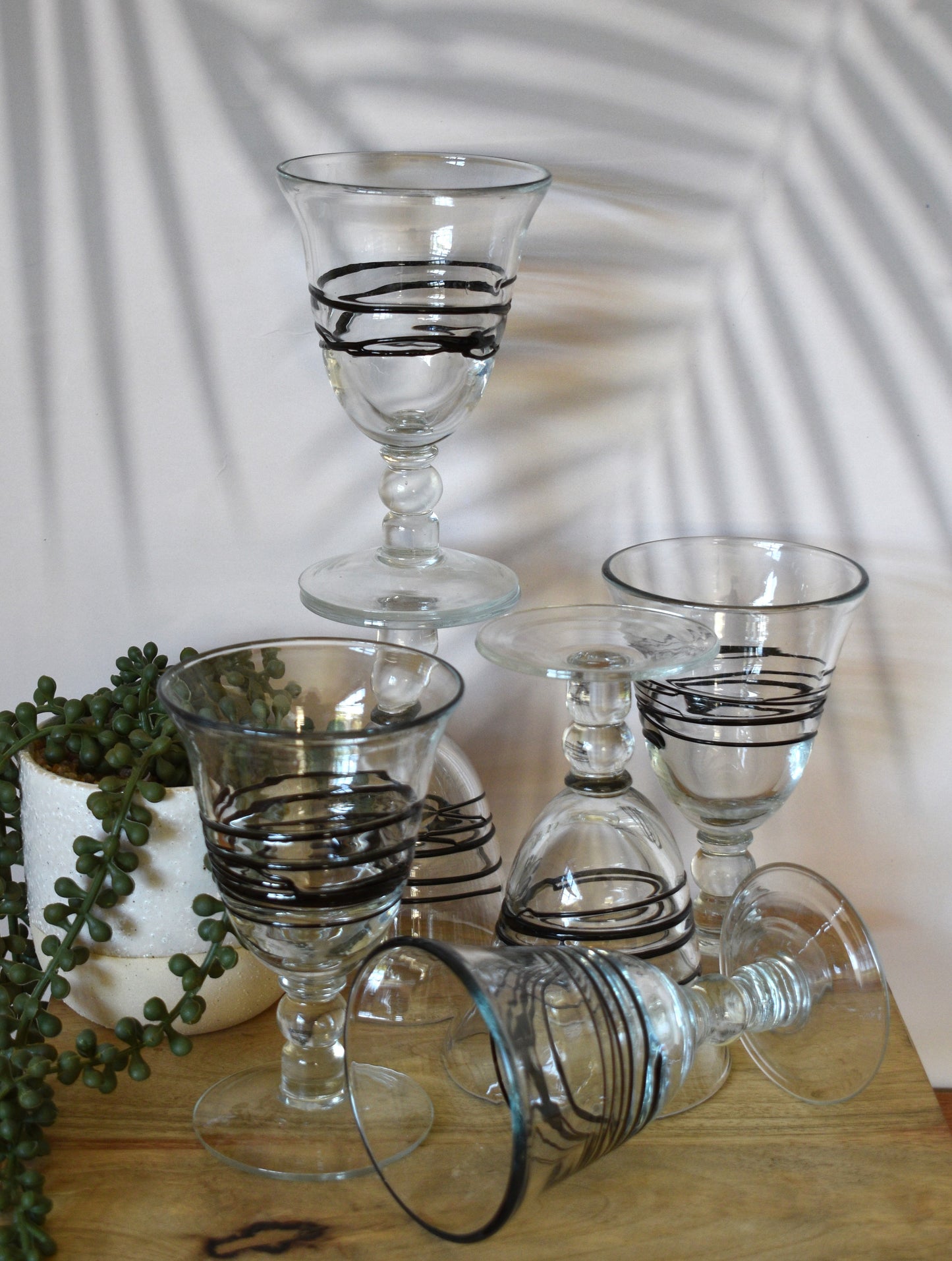 Wine Goblets with black swirl. Set of 6