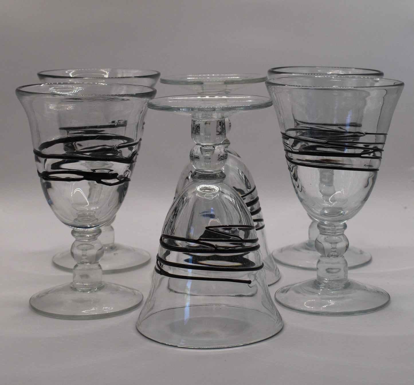 Wine Goblets with black swirl. Set of 6