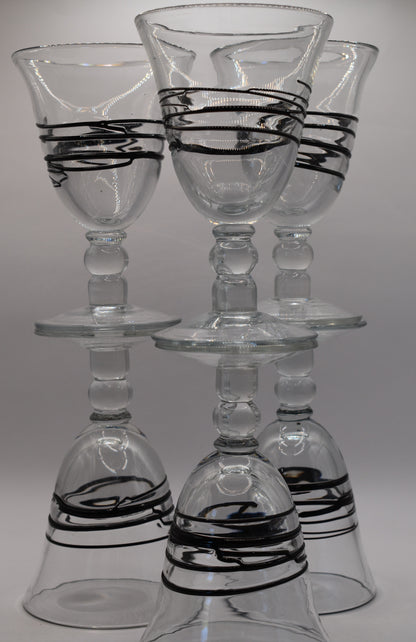 Wine Goblets with black swirl. Set of 6