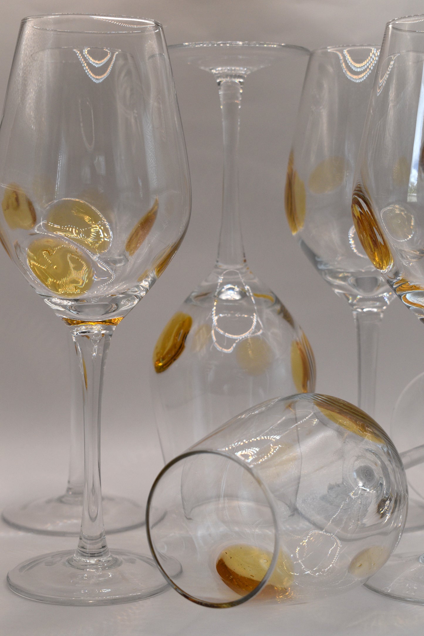 Tall stemmed Wine Glasses with Amber Dots. Set of 6