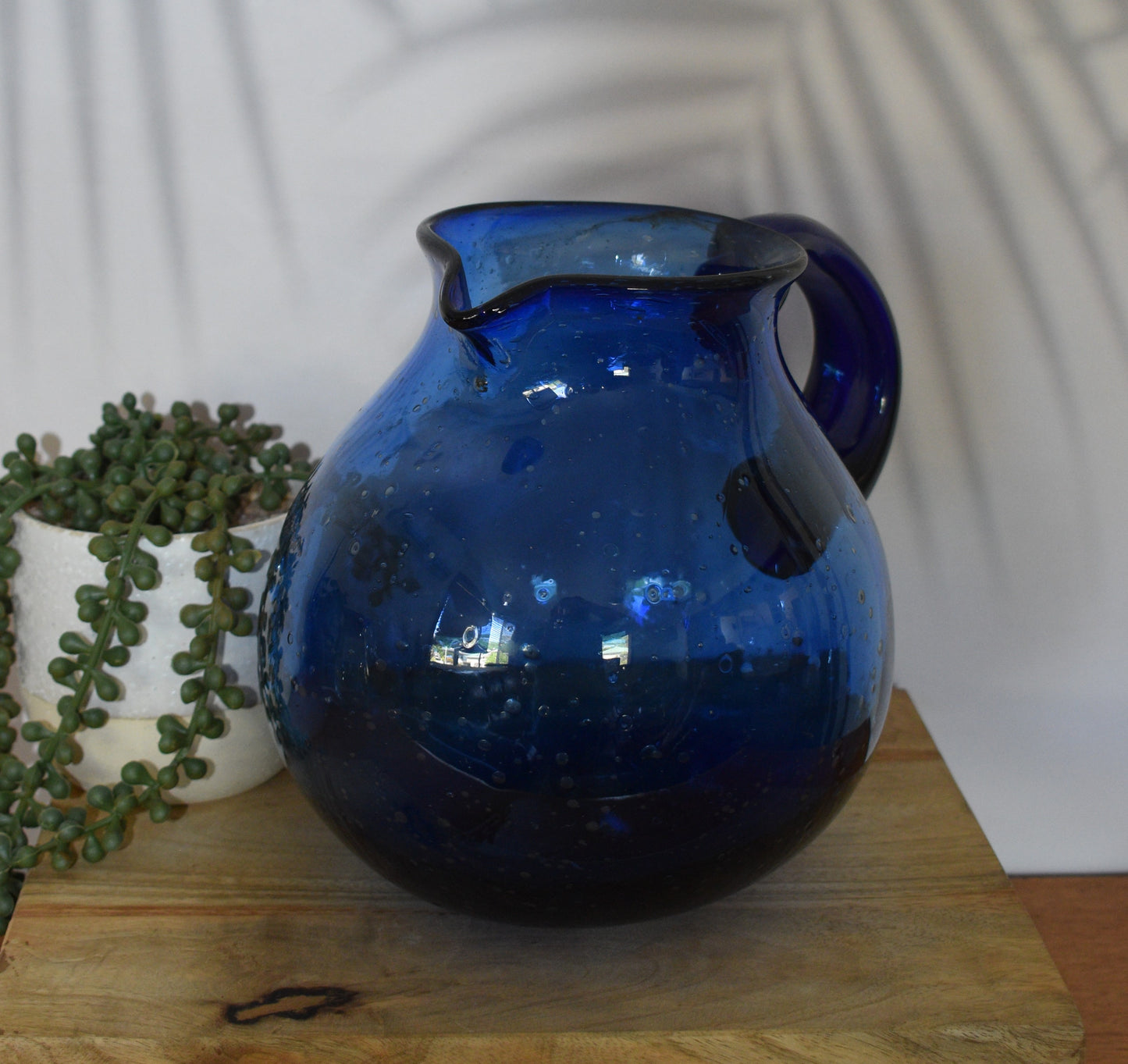 Large Cobalt Blue Mexican Glass Pitcher