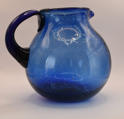 Large Cobalt Blue Mexican Glass Pitcher