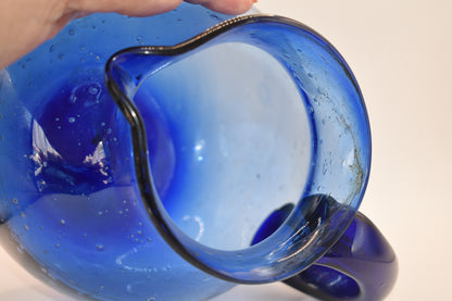 Large Cobalt Blue Mexican Glass Pitcher