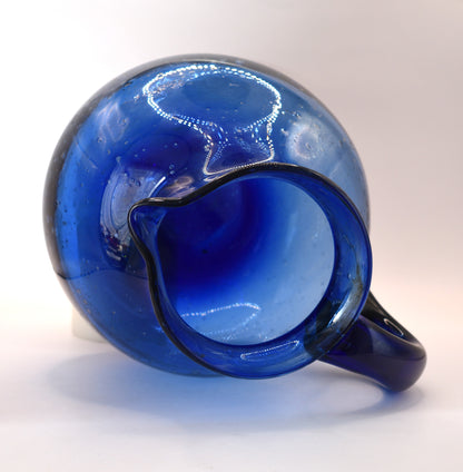 Large Cobalt Blue Mexican Glass Pitcher