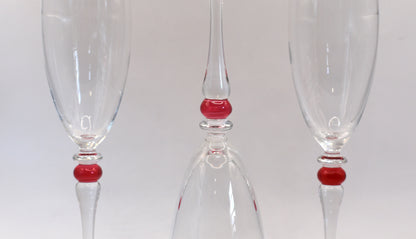 Cortina Red by Cristal D'Arques-Duraid. Champagne Flute with red wafer stem. Set of 3