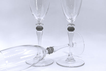 Cortina Red by Cristal D'Arques-Duraid. Champagne Flute with red wafer stem. Set of 3