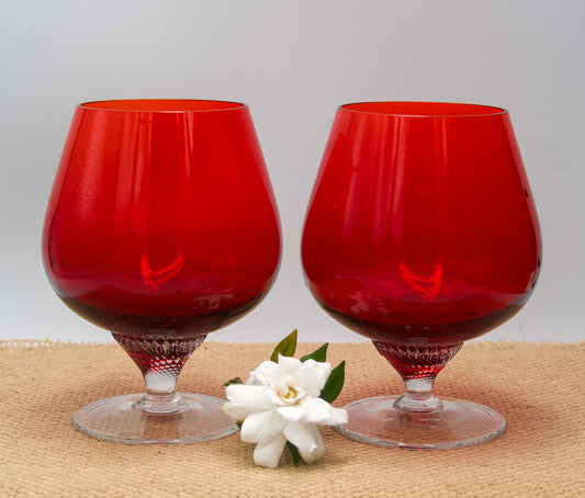 Vintage 60s Twist Stem Ruby Red Crystal Brandy Sniffer