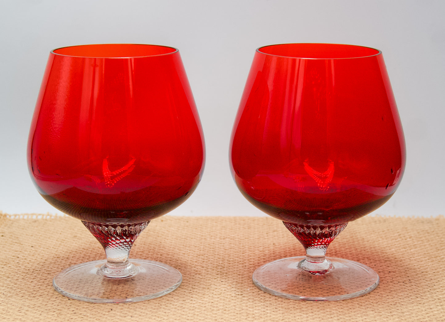 Vintage 60s Twist Stem Ruby Red Crystal Brandy Sniffer