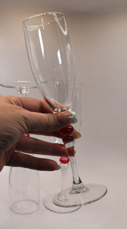 Cortina Red by Cristal D'Arques-Duraid. Champagne Flute with red wafer stem. Set of 3