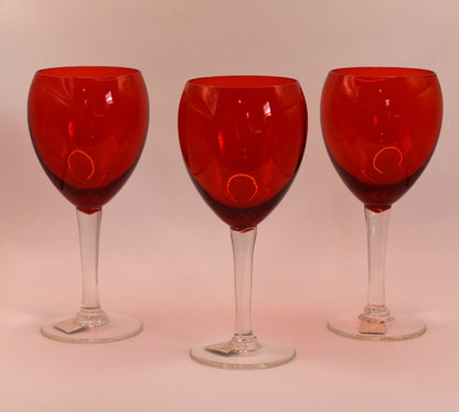 Vintage Kreias red/orange glass goblets. Set of 3 made in Japan