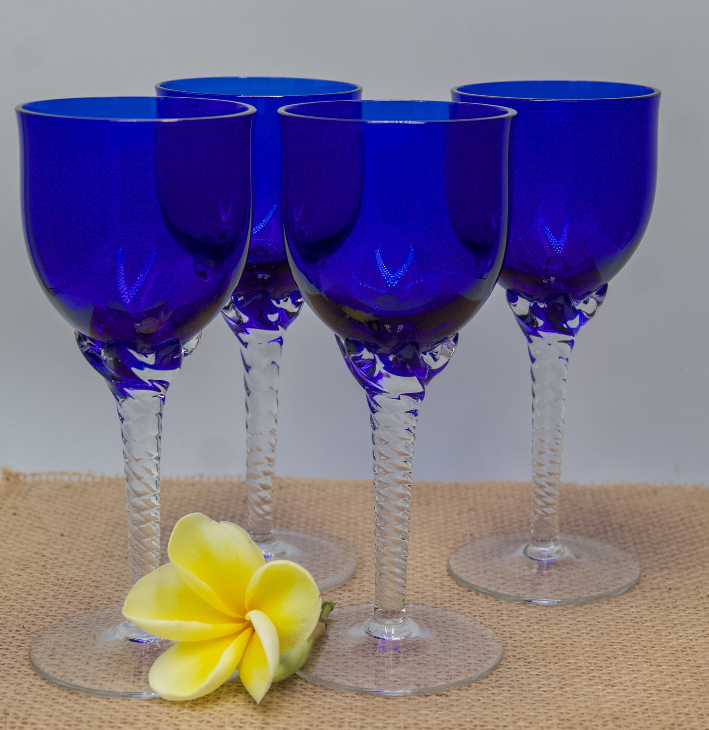 Vintage Cobalt Blue Glasses with Twisted Stem