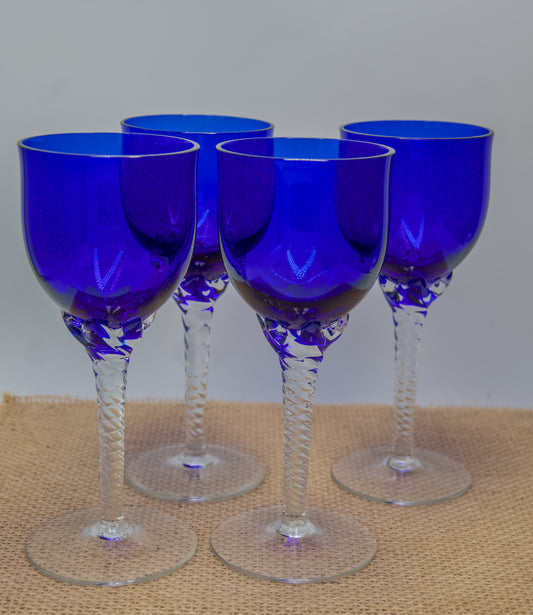 Vintage Cobalt Blue Glasses with Twisted Stem