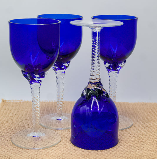 Vintage Cobalt Blue Glasses with Twisted Stem