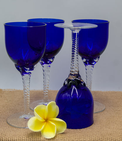 Vintage Cobalt Blue Glasses with Twisted Stem