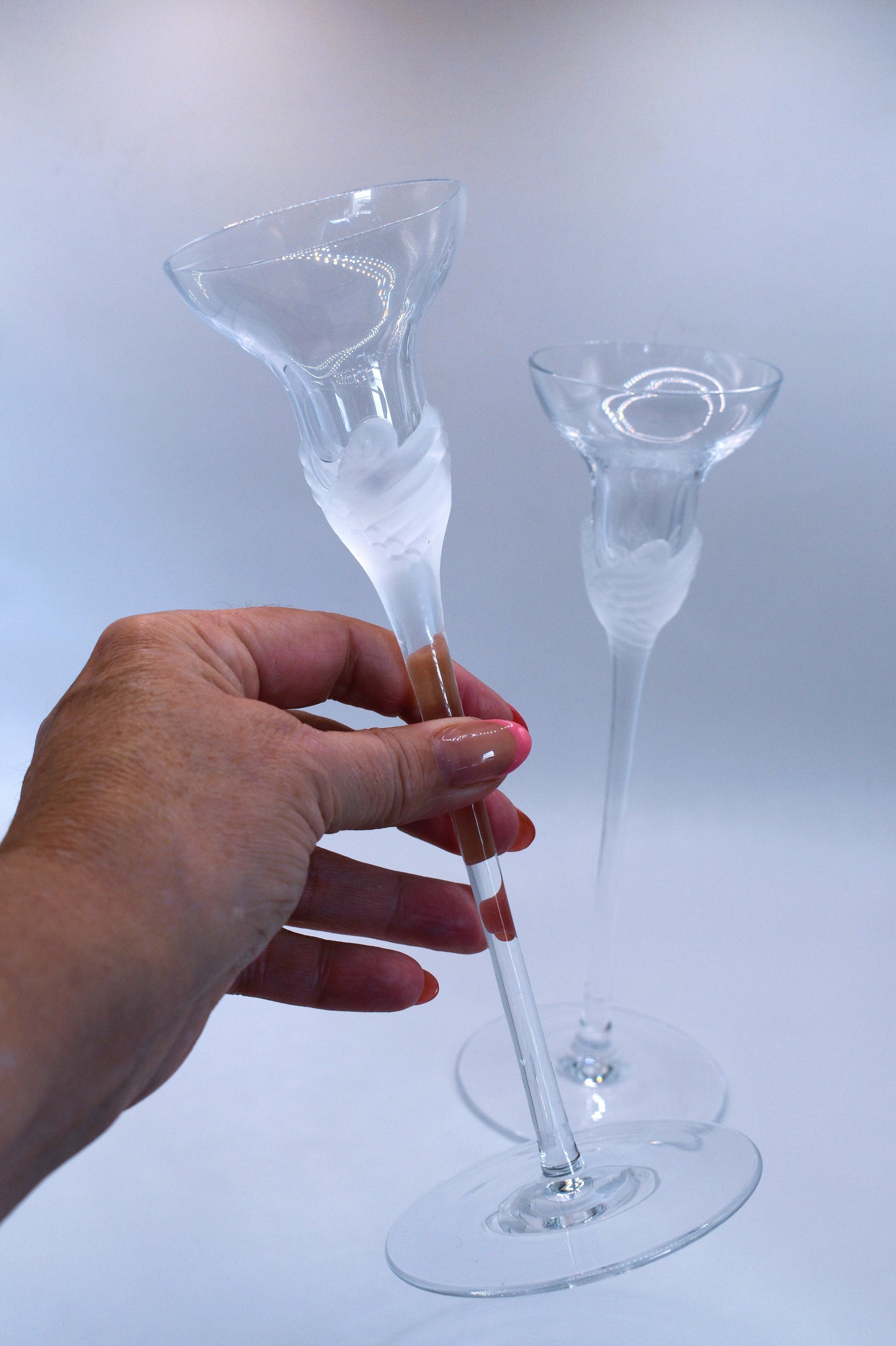 Vintage Sasaki Crystal candlestick holders. Set of 2