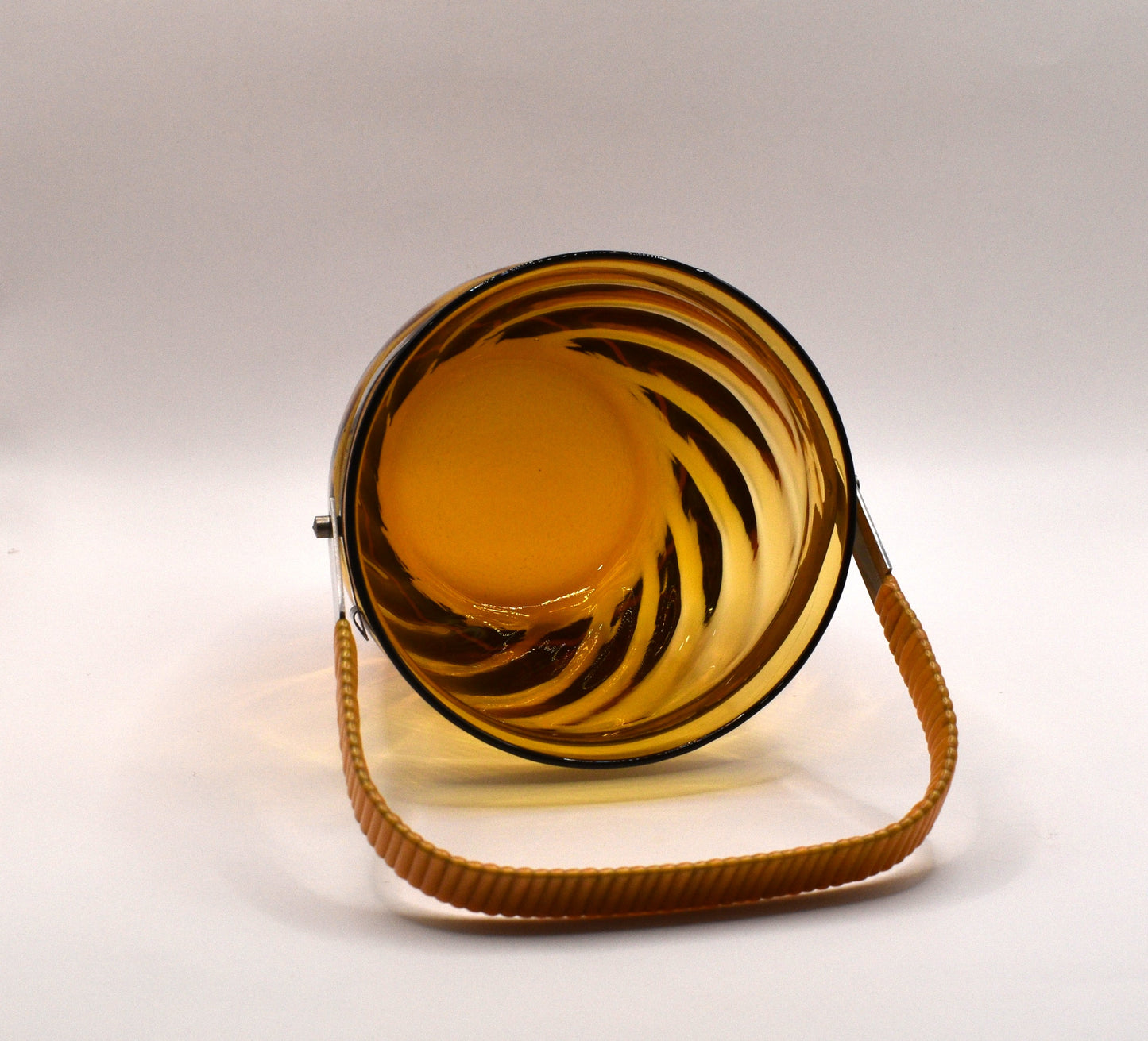 Vintage Amber Glass Ice Bucket with swing handle.