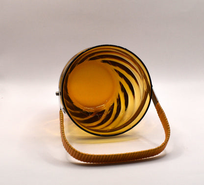 Vintage Amber Glass Ice Bucket with swing handle.