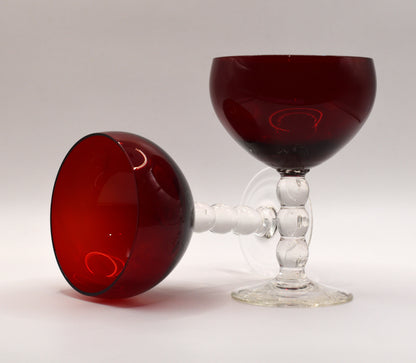 Vintage Ruby Red cocktail/liqueur glasses with bubble stem. Set of 5