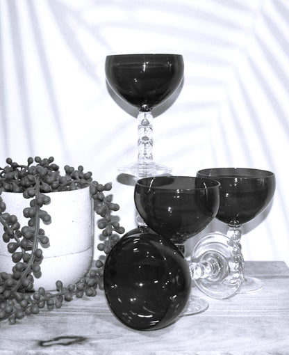 Vintage Ruby Red cocktail/liqueur glasses with bubble stem. Set of 5