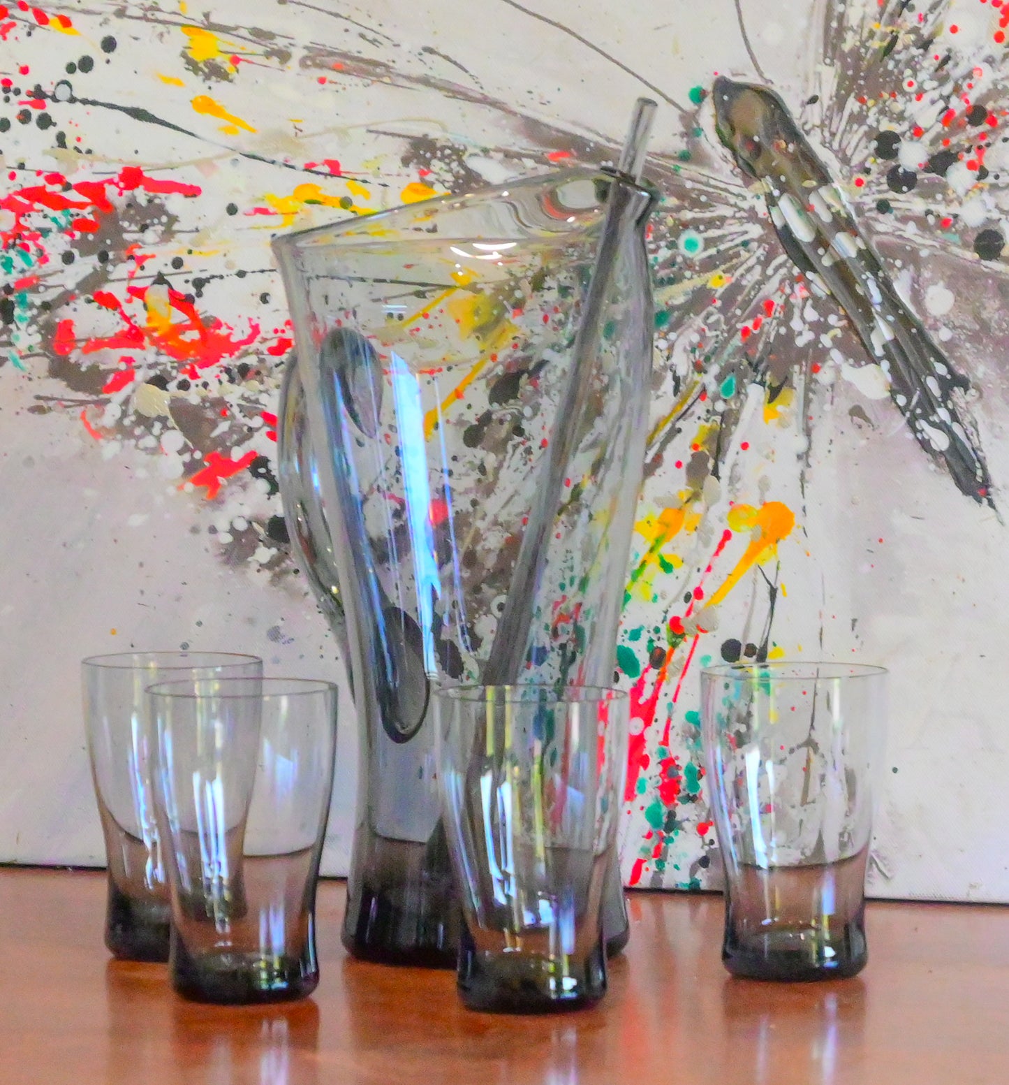 Vintage Smokey Grey Water Set with Purple Hue