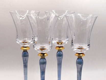 Rare Vintage Mikasa Royal Jamestown Crystal Wine Glasses. Blue stem. Set of 4