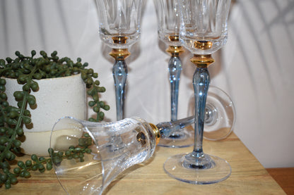 Rare Vintage Mikasa Royal Jamestown Crystal Wine Glasses. Blue stem. Set of 4