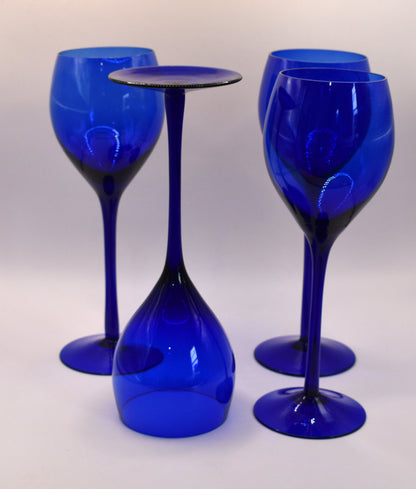 Long stemmed Cobalt Blue wine glasses. Set of 4