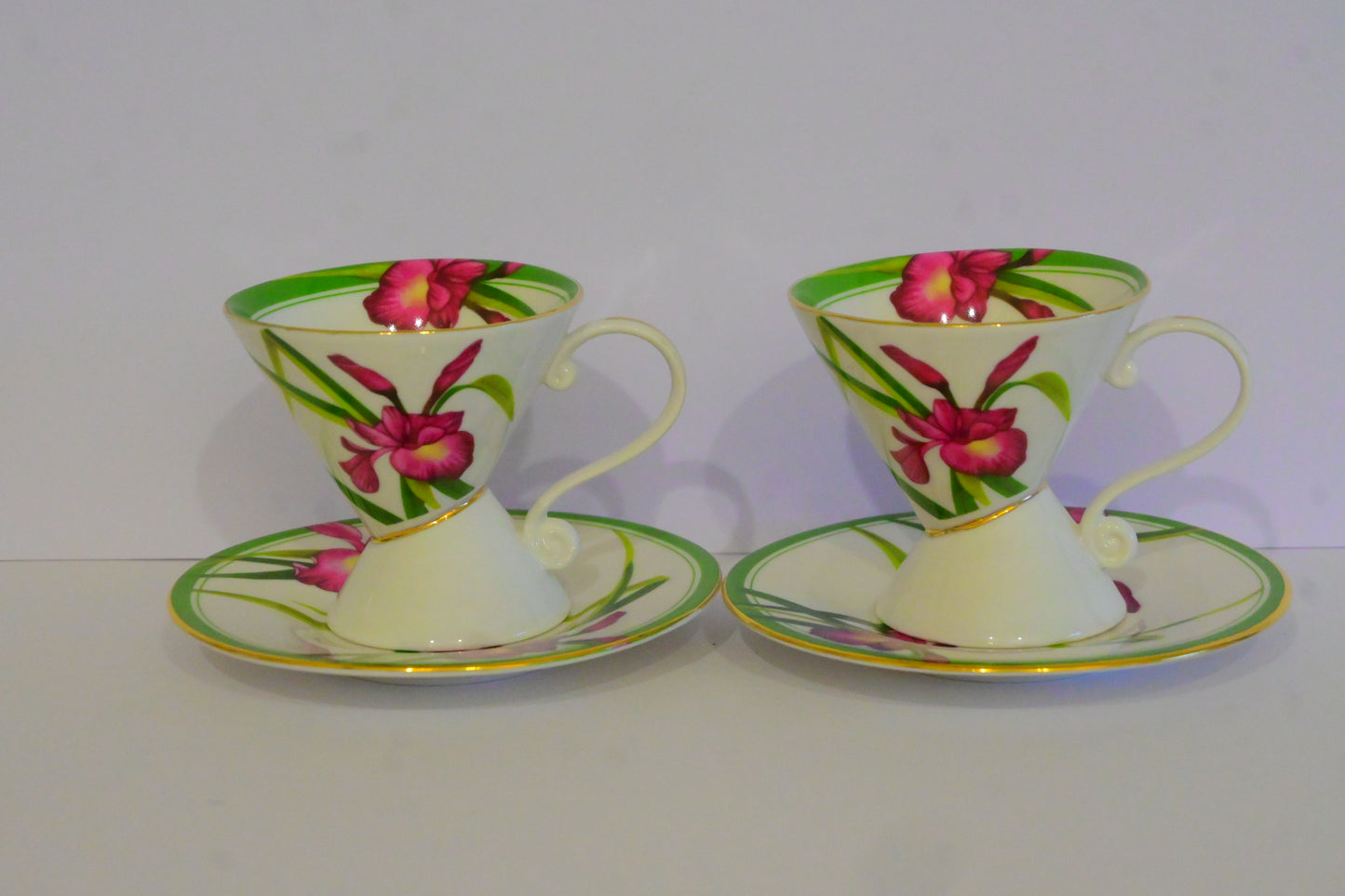 Iris Design Bone China Cups and Saucer