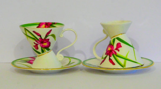 Iris Design Bone China Cups and Saucer