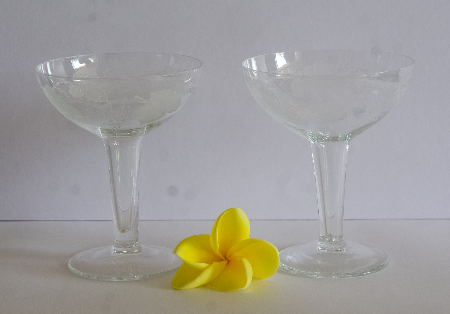 Vintage Hollow Stem Grape-Vine Design Champagne Coupes