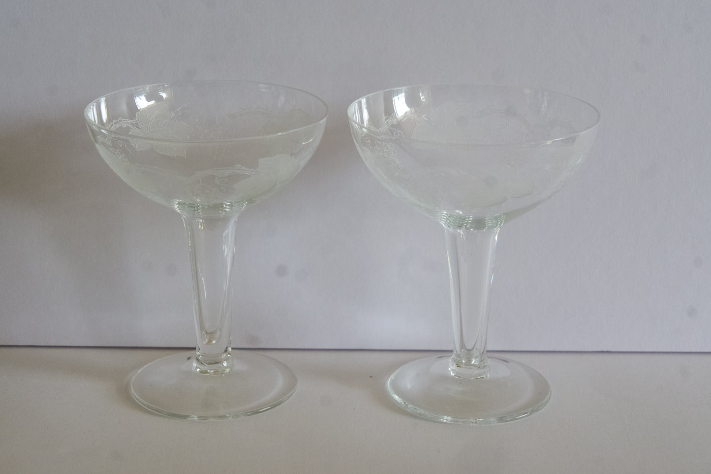 Vintage Hollow Stem Grape-Vine Design Champagne Coupes