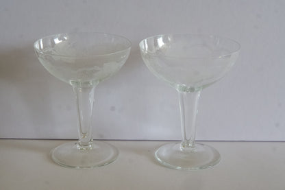 Vintage Hollow Stem Grape-Vine Design Champagne Coupes